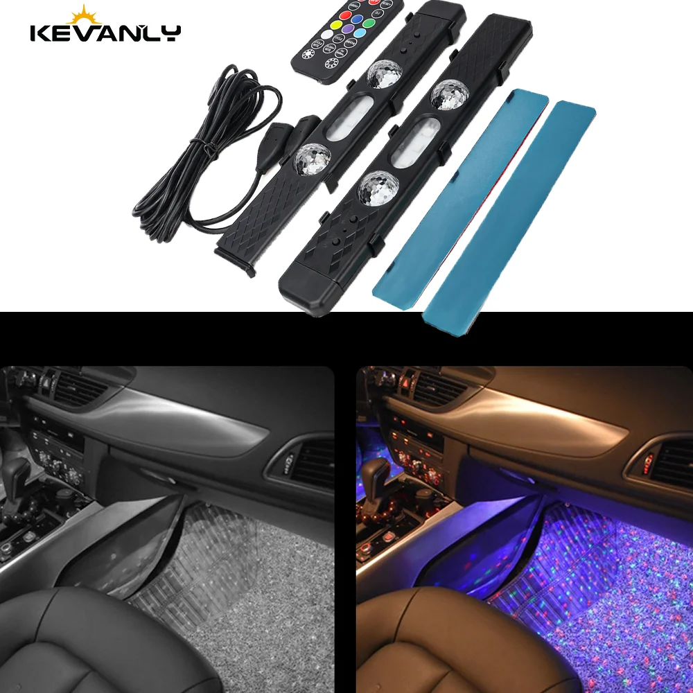 

2 In 1 LED Car Starry Sky Atmosphere Light RGB Remote Control Switch Between Five Modes Interior Light Cool Decorative Lamp