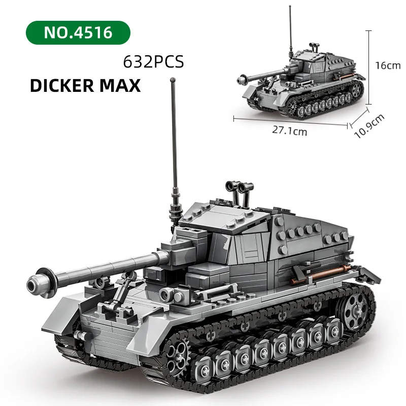 Military Classic Model Dicker Max Tracked Armored Vehicle Collection Ornament Building Blocks Bricks Christmas Toys