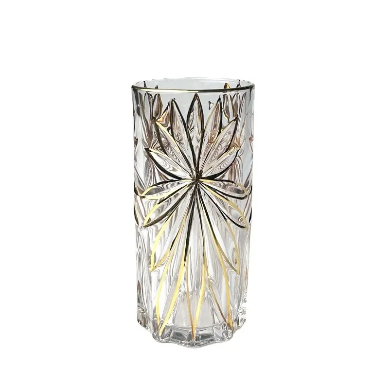 

Gold-painted light luxury thickened glass juice bad striped beer cup milk tea whisky cup