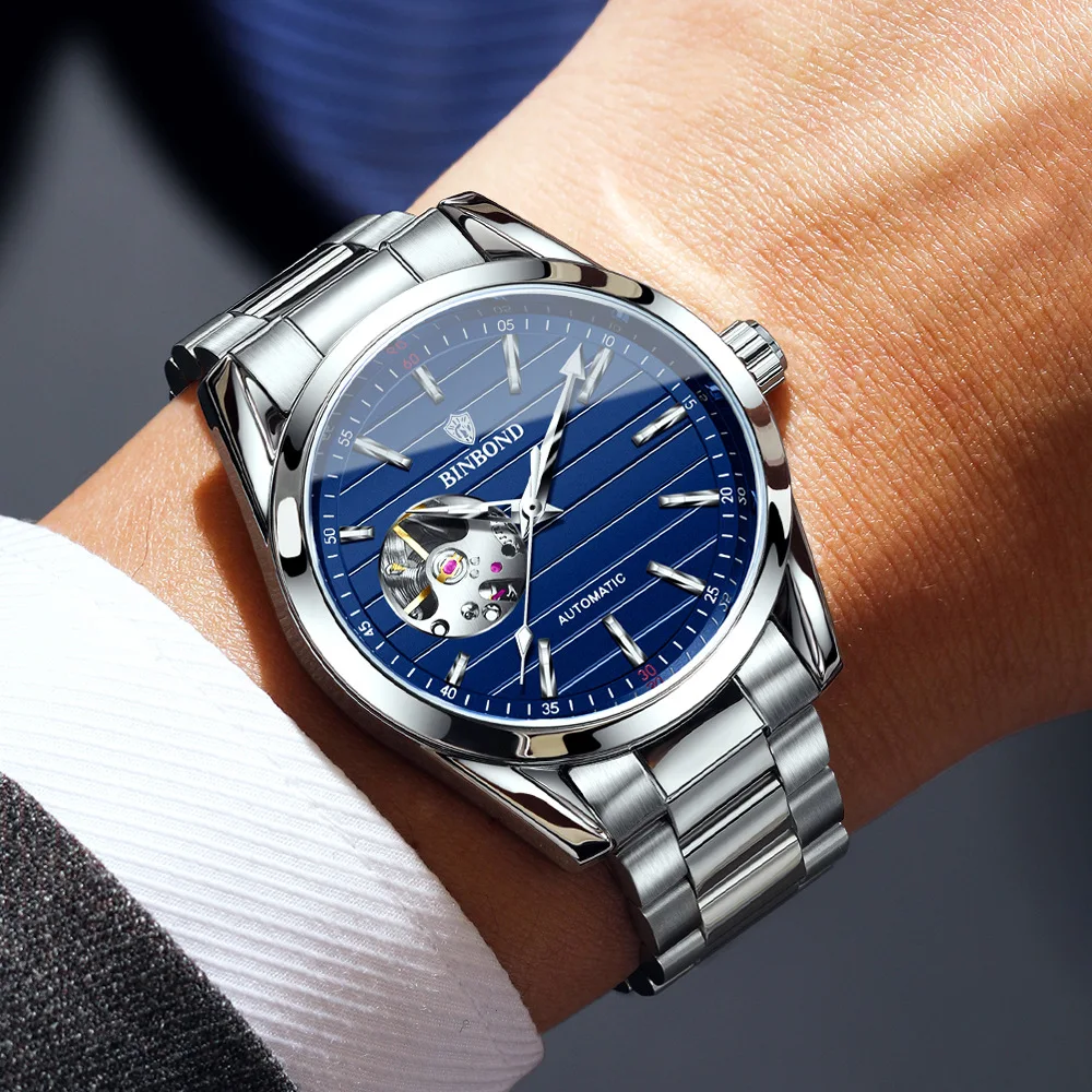 Authentic Men Watch High-End Business Night Light Waterproof Steel Strip Hollowed Out Male Fully Automatic Mechanical Watches
