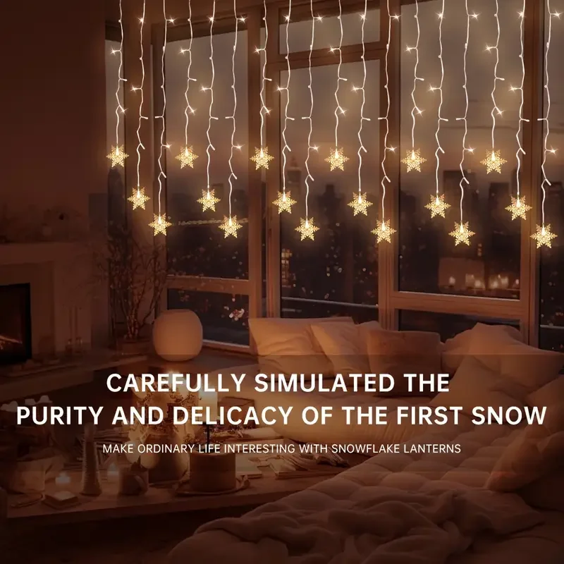 ندفة الثلج جارلاند أضواء عيد الميلاد في الهواء الطلق 2025 Led جليد الستار أكاليل 9 متر 162 المصابيح الطاقة الشمسية مقاوم للماء IP44 السنة الجديدة عيد الميلاد #5