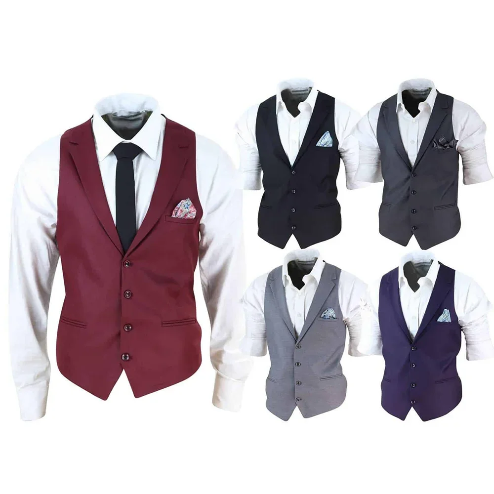 

High Quality Vests for Men Formal Notch Lapel Single Breasted Sleeveless Top Smart Casual Wedding Slim Fit Waistcoat Chic 2024