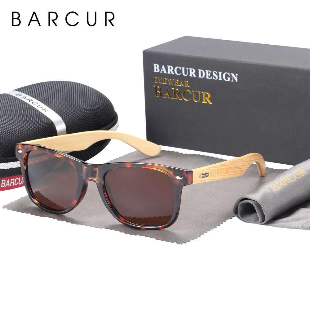 BARCUR Polarized Bamboo Sunglasses Men Wooden Sun Glasses Women Brand Original Wood UV400 Oculos De Sol