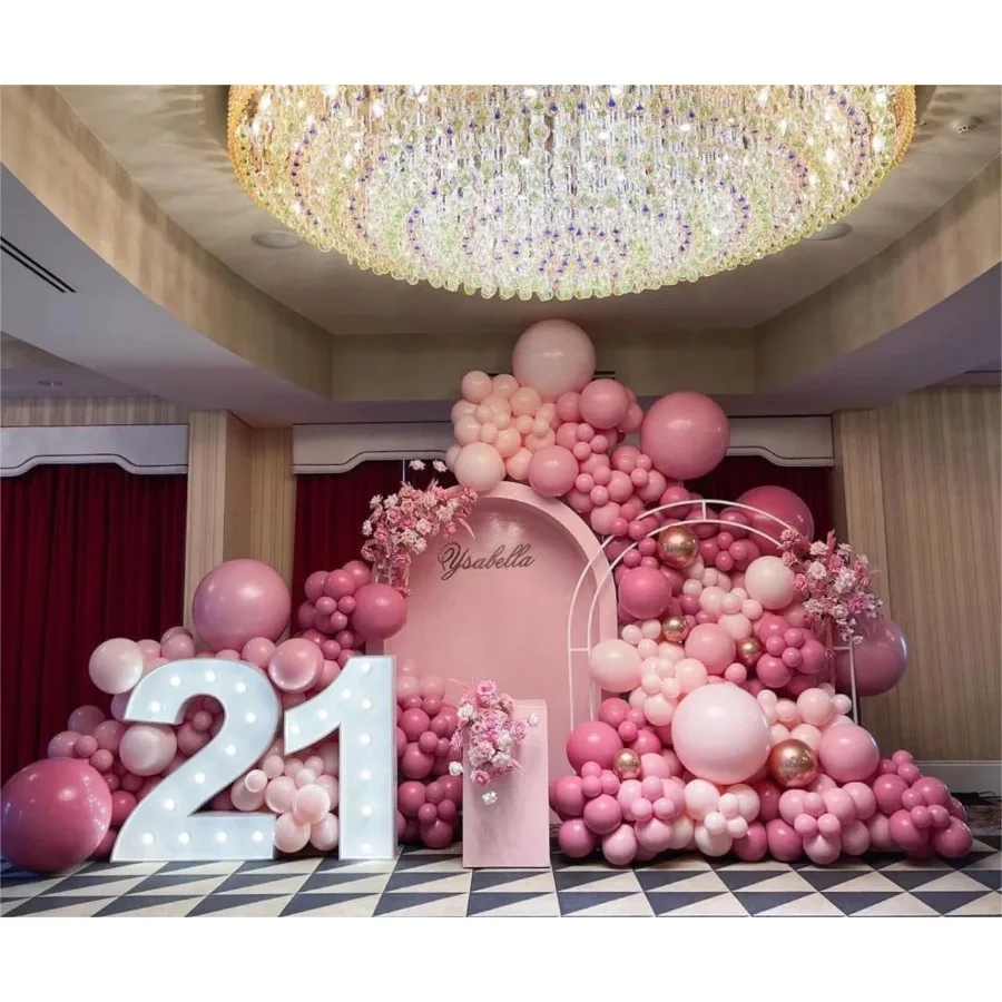 62Pcs 12Inch Black Rose Gold Pink Balloons Kit Vintage Pale Pink Black Rose Gold Confetti Party Balloons with Ribbons for Birth