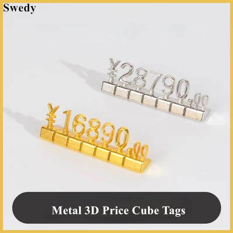 

10 Sets / Box 3D Metal Price Display Cube Set Dollar Eur Adjustable Numbers Watch Jewelry Price Cubes Tags