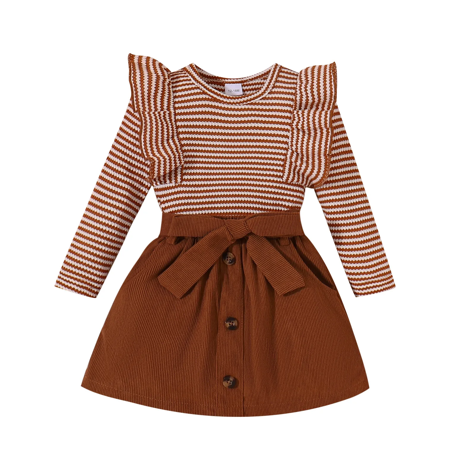 

Одежда для девочек, размер 6, милая одежда для маленьких девочек, вязаный топ с рюшами и длинными рукавами, вельветовая юбка, комплект осенней одежды для младенцев 3, 6 месяцев