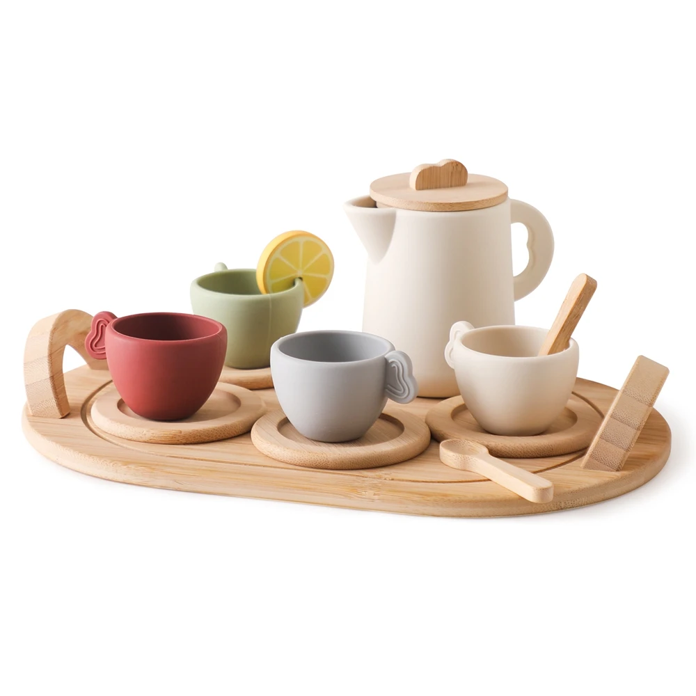 Children Tea Set Montessori Toys BPA Free Silicone Afternoon Tea Teathings Toys Kids Cosplay Play House Educational Toy Gifts