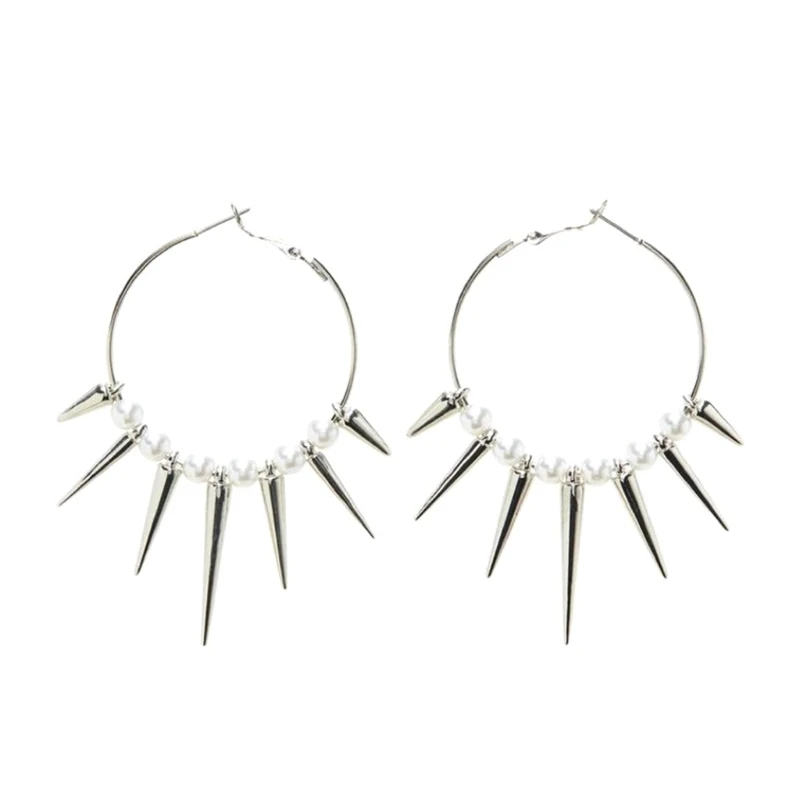 1Pair Punk Rock Thorns Rivets Hoop Earrings Hip Hop Unusual Spikes Circle Earing for Women Lady Party Night Club Y2K Accessory