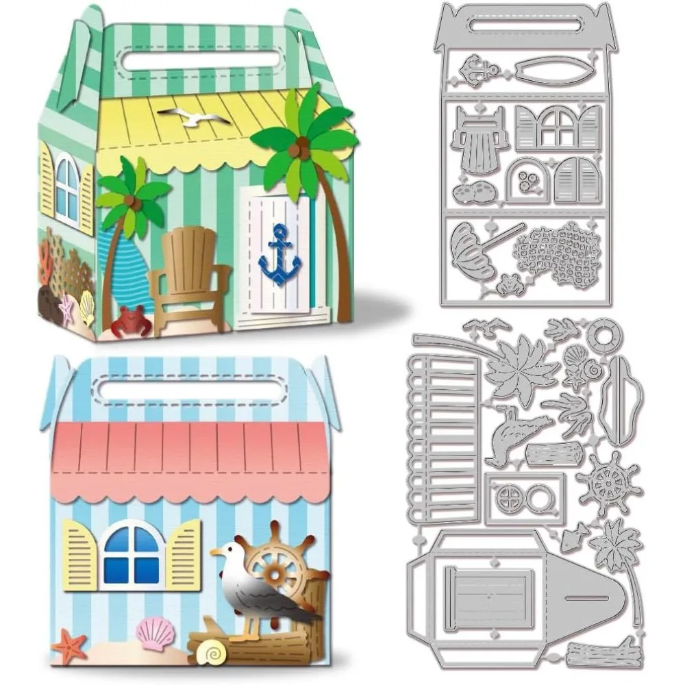 3D Strandhaus-Stanzformen für Kartenherstellung Geschenkbox-Stanzform für DIY Scrapbooking Journal Prägung Papierhandwerk Dekoration