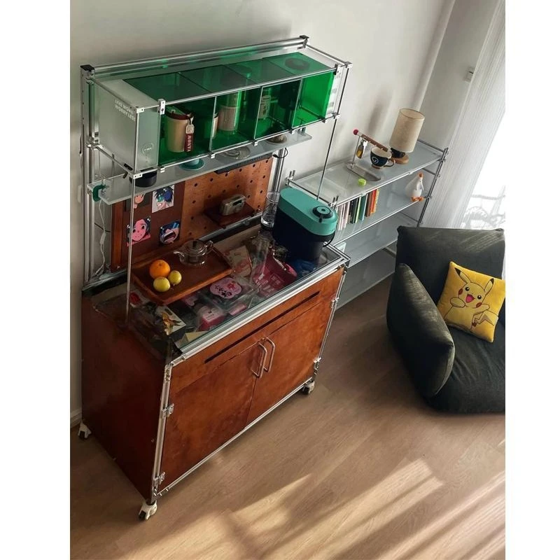 Боковой шкаф от пола до потолка Акриловый шкафчик для домашнего хранения Оптическая ось Многослойный шкафчик из нержавеющей стали