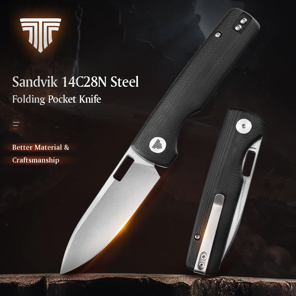 

TRIVISA Sabretooth Pocket Folding Knife 14C28N Blade Micarta G10 Handle Stonewashed Satin Camping Outdoor Hunting Multi-tool