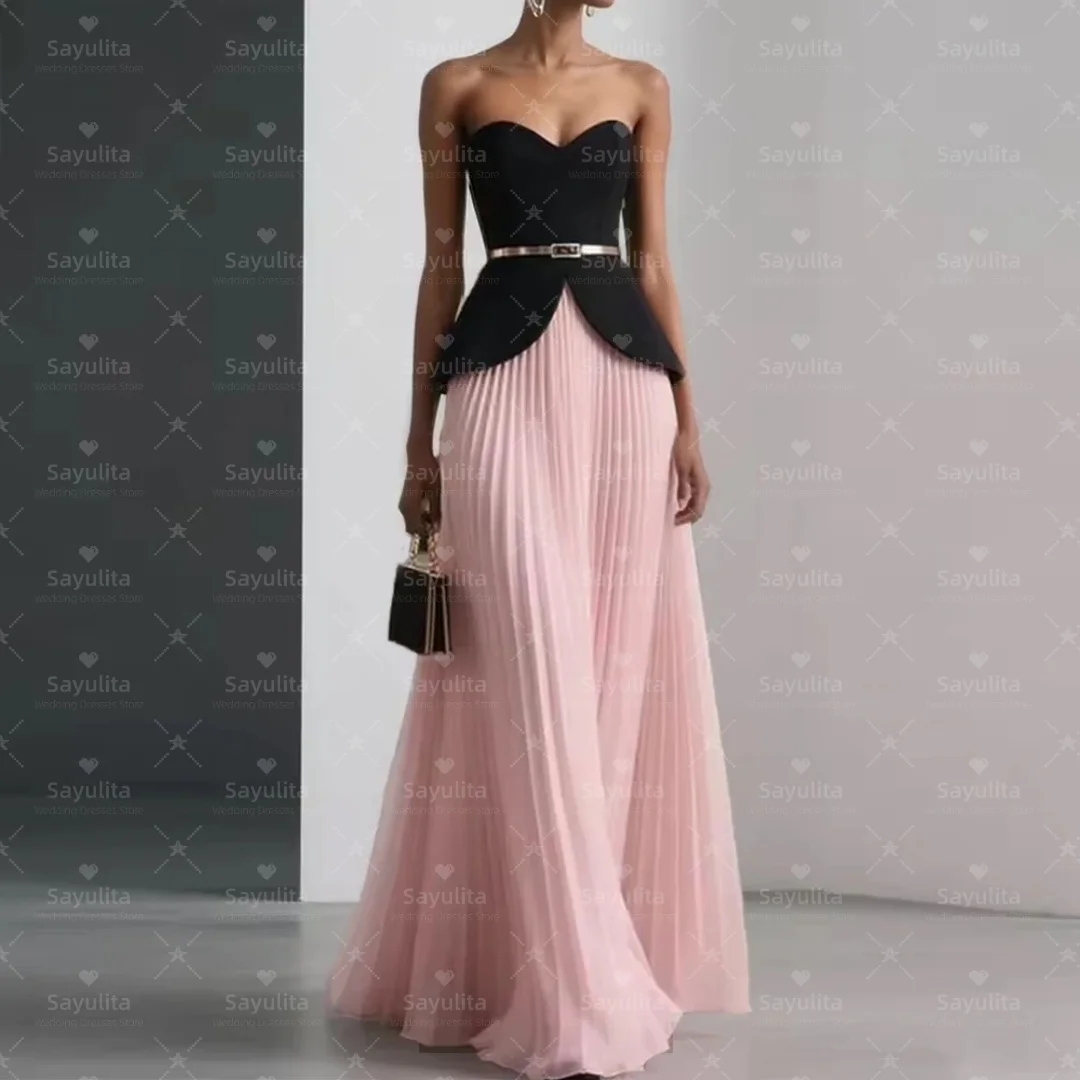 

Sayulita Black&Pink Prom Dresses Sweetheart Special Party Dress Floor Length Pleats Vestidos Des Evening Gowns Customized