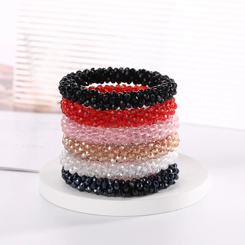 Fashion Shiny Crystal Hair Band Luxury Colorful Elastic Hair Rope for Women Girls High Ponytail Headband Headdress Accessories