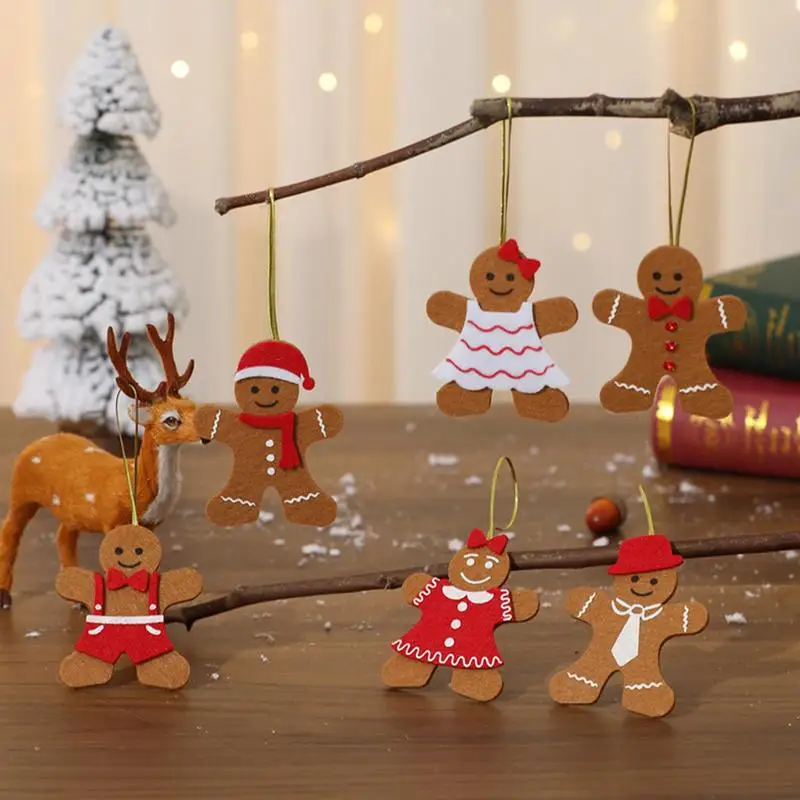 6pcs Gingerbread Man Ornaments Doll Christmas Decoration Pendants Xmas Tree Hanging Ornament Christmas for Home New Year Gift