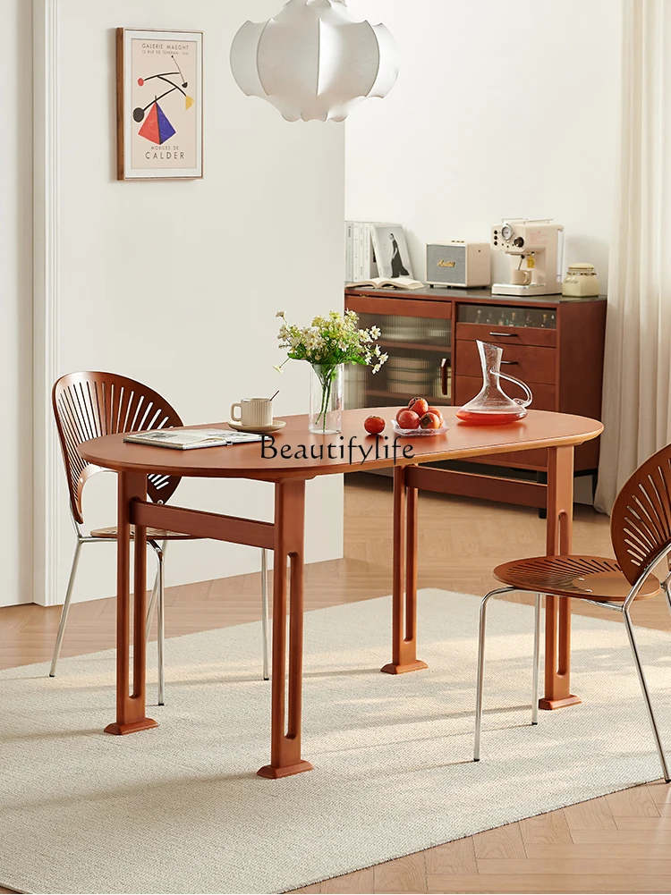 Medieval solid wood dining table oval leisure negotiation retro home dining table