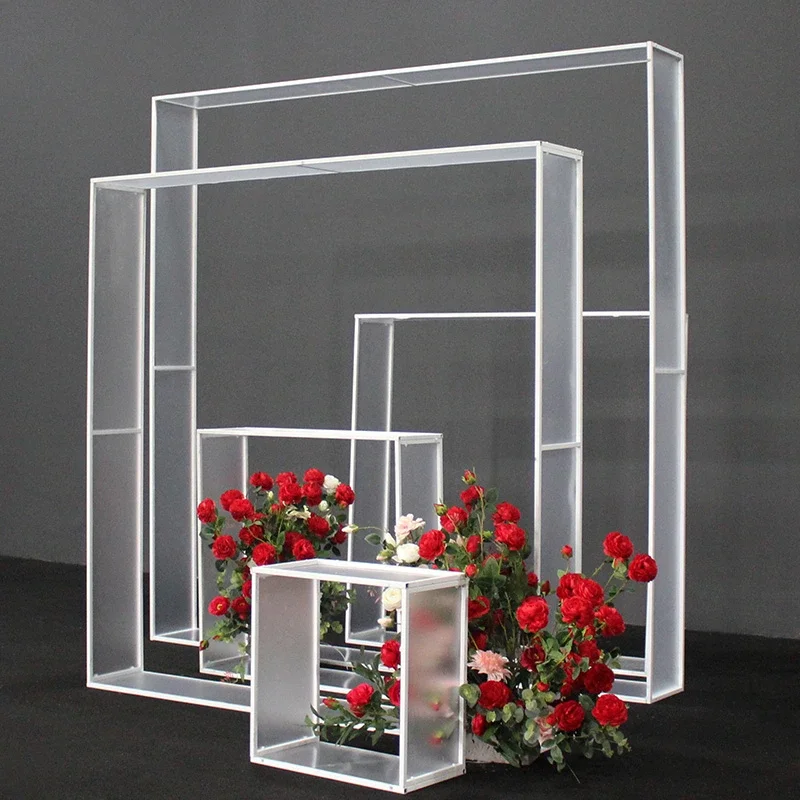 

Wrought iron decoration for wedding, PVC square frame, ceiling background, hanging pendant, 5PCs