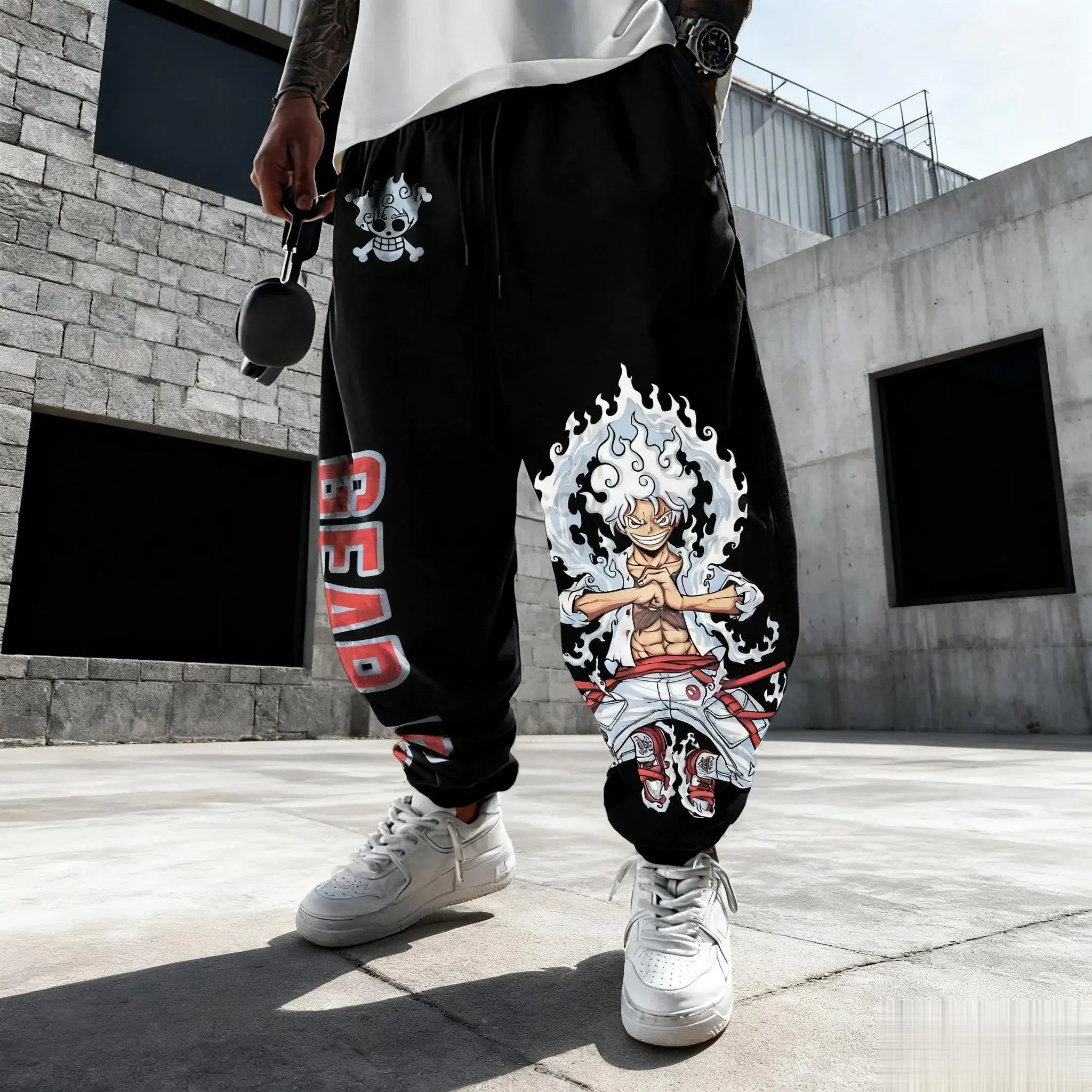 Uma peça luffy calças de moletom dos homens ginásio calças esportivas anime impressão solta casual nova moda outono inverno y2k roupas hip hop