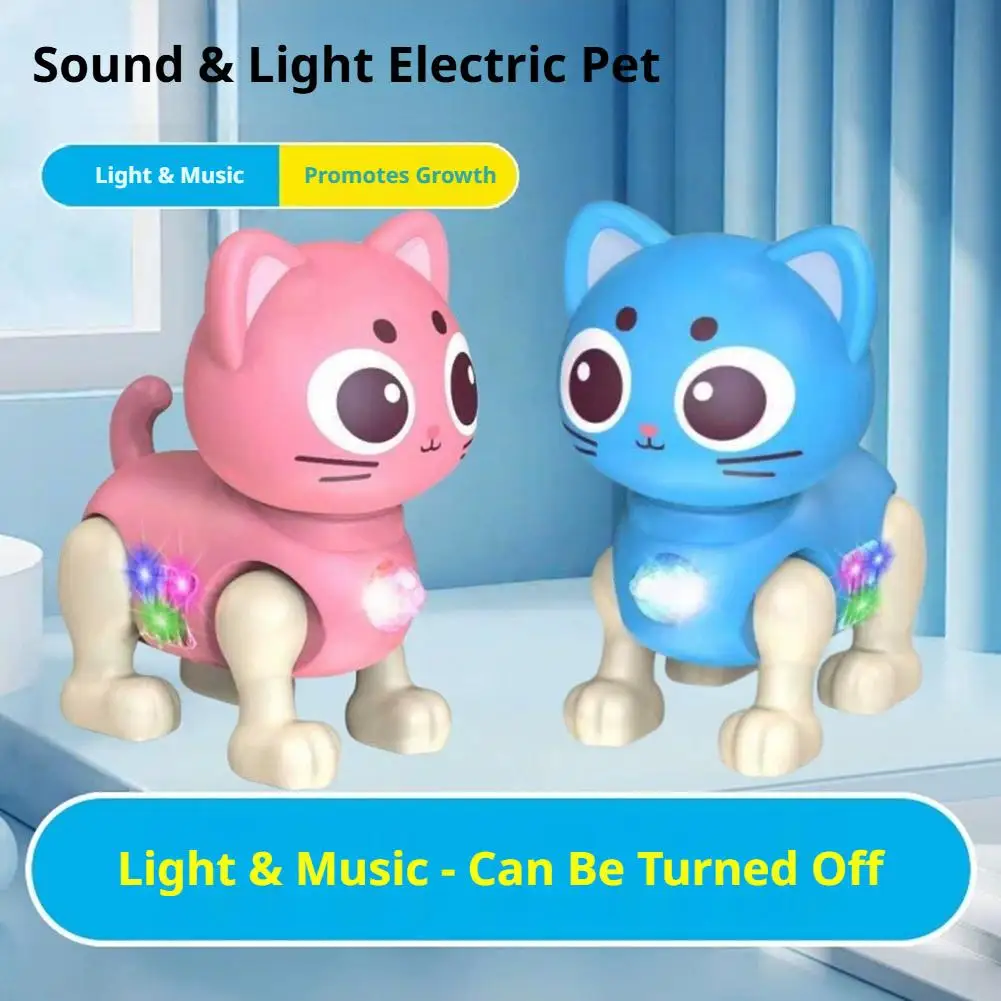 Elektronisches Laufendes Rosa Kätzchen-Spielzeug für Kleinkinder Niedliche Roboter-Katze mit Leuchtenden Lichteffekten und Musik Interaktives Spielgeschenk