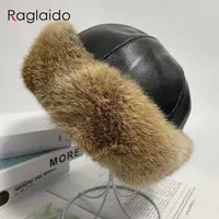 bunny hat women winter fluffy warm rabbit fur beanie hat men women leather caps real fur outdoor snow hat
