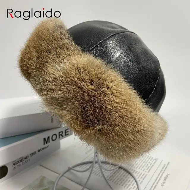 bunny hat women winter fluffy warm rabbit fur beanie hat men women leather caps real fur outdoor snow hat