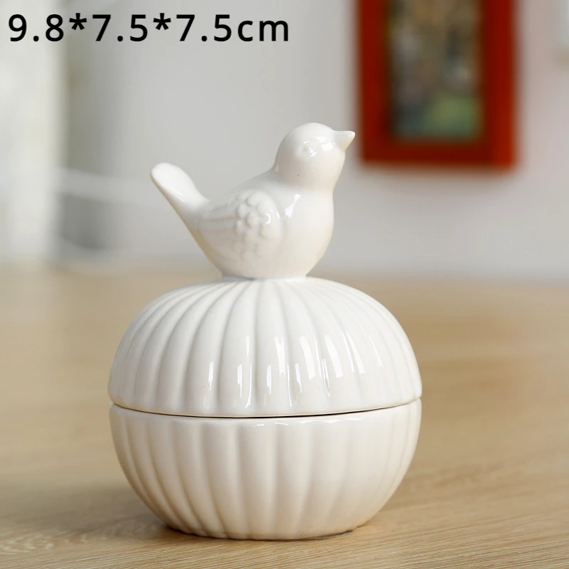 Creative White Ceramic Crafts Cute Little Animal Jewelry Box Rabbit Kittens Bird Packaging Storage Case Ornament Home Decoration