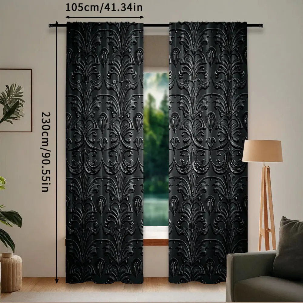 2Pcs Vintage Curtain Antique Baroque Pattern With Mild Shade Gothic Victorian Style For Bedroom Bathroom Living Room Dining Room