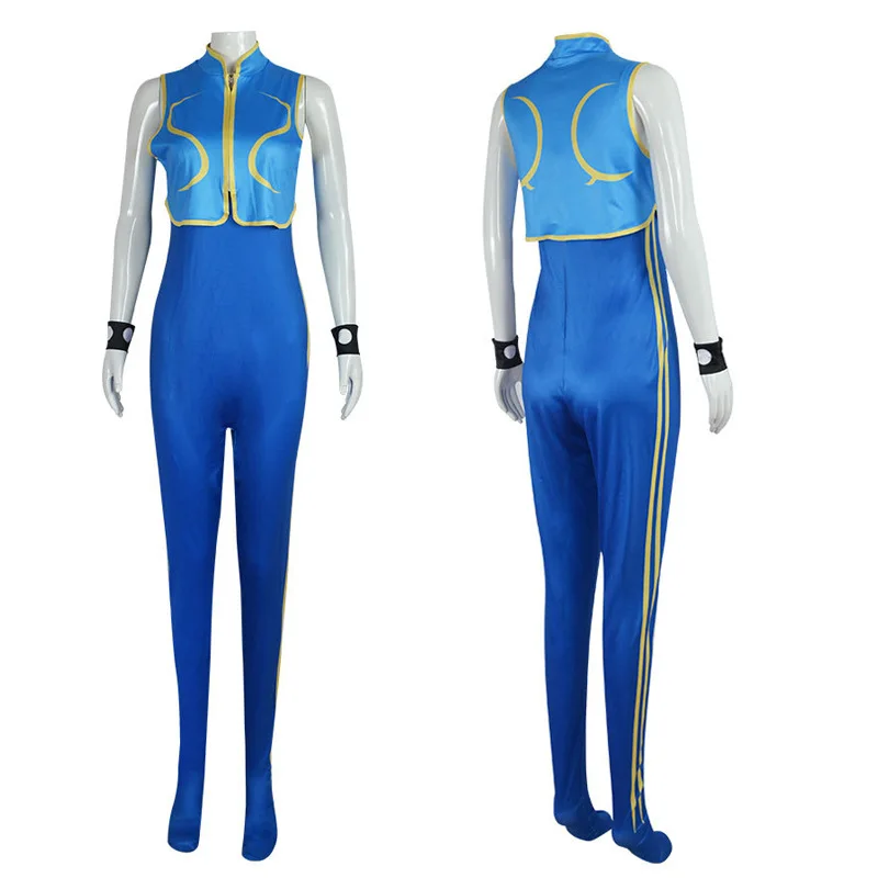 Game Chun-Li Cosplay Costume Fighter Jumpsuit Outfit ChunLi Suit Halloween Bodysuit Adults Zentai Catsuits Sexy Women Girls