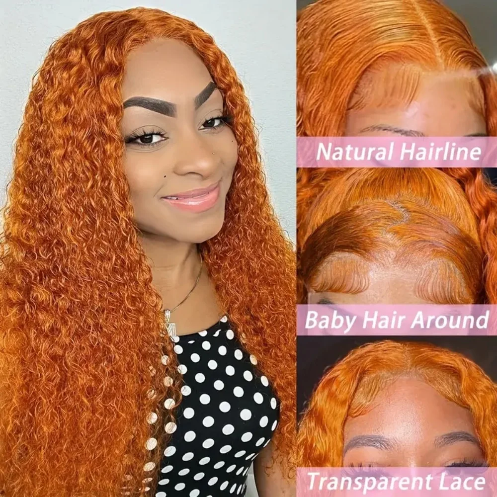 Плотность 200%, имбирный кудрявый парик из человеческих волос, предварительно выщипанный, с глубокой волной, кружевной передний парик с прозрачной сеткой 13x4, Laca, естественный вид для женщин