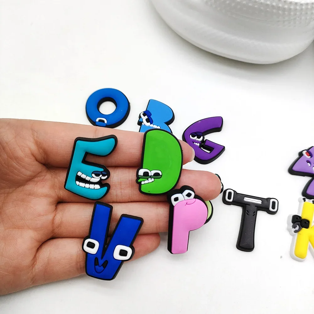 New 1Pcs Funny Letters shoe Accessoires Charms PVC Cartoon Color 26 letters shoe decorations shoe Charms X-mas gifts