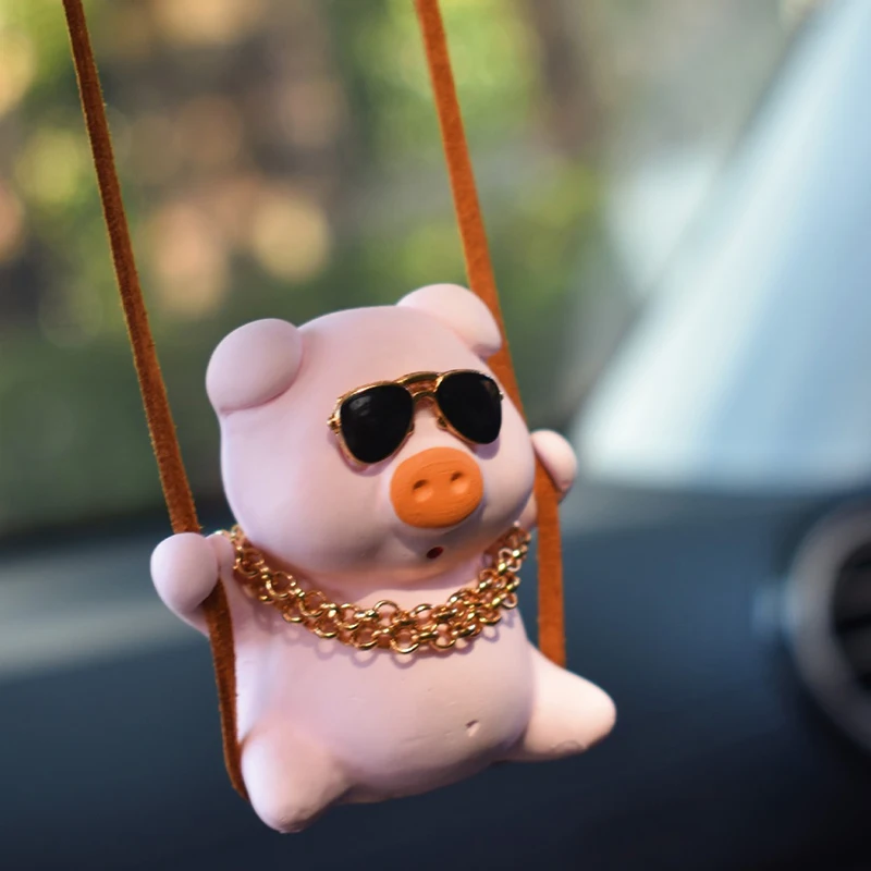 KJOY Hot Selling Creative New Pink Cartoon Pig Swing Car Pendant Swing Car Rearview Mirror Pendant Vehicle Interior Cute Driver