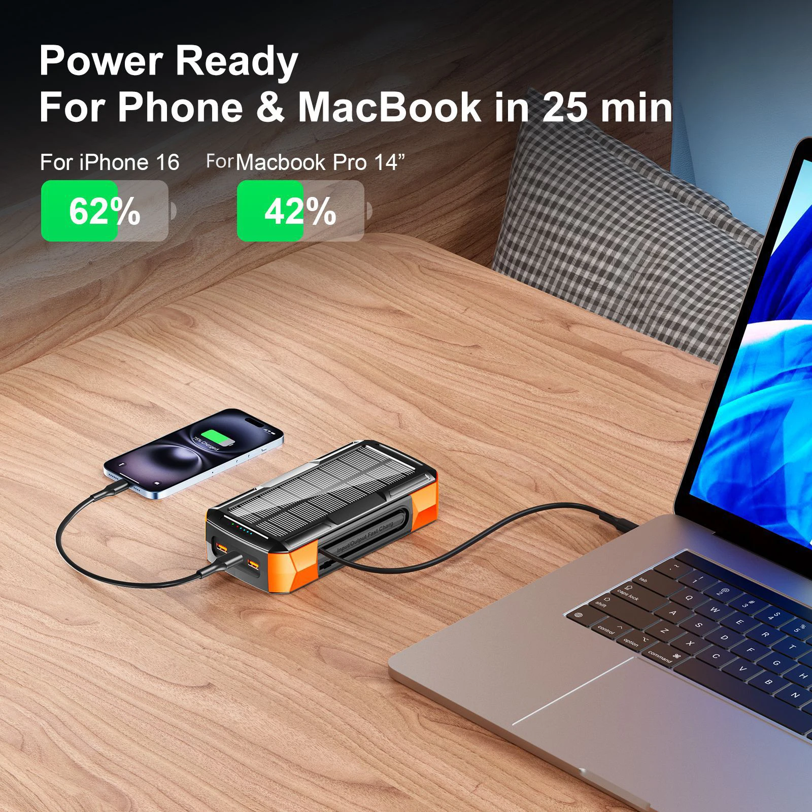 Obrázek 5: Solární energie banka 73200mah ruka kliková nabíjení s kabel 100aw rychle nabít pro notebook notebook externí baterie pro iPhone Xiaomi