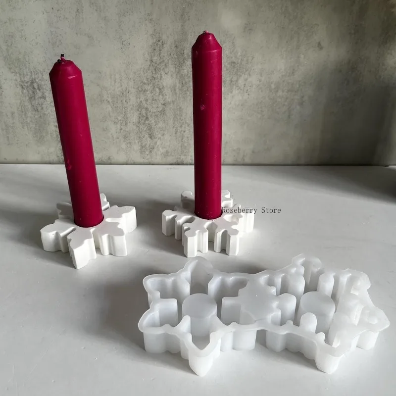 Handmade Snowflake Candle Holder, Silicone Mold, cimento concreto gesso, resina epóxi Castiçal, Decoração de Natal, Home Ornamentos