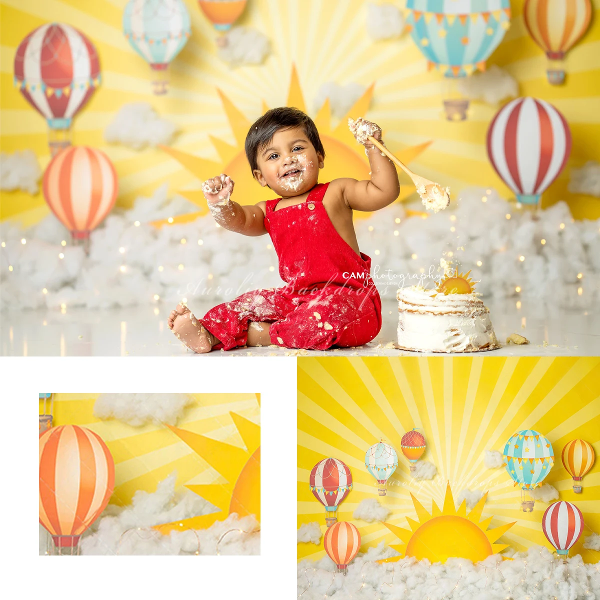 

Hot Air Balloon Travel Around World Backgrounds Kids Baby Photocall Props Child Adult Photography Decors Cloudy Sun Backdrops