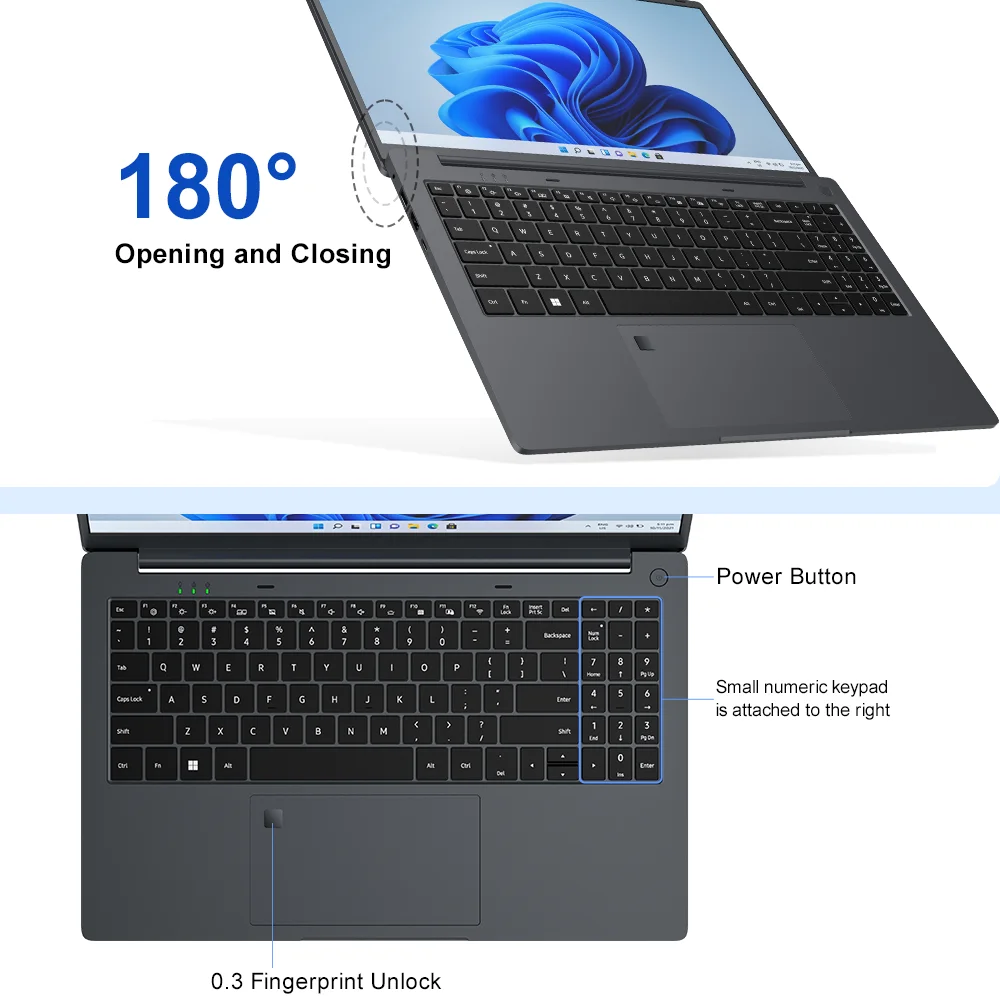 لاب توب Ninkear A15 Air 2025 بشاشة 15.6 بوصة FHD IPS AMD Ryzen ™   5 3500U 16 جيجابايت DDR4 3200 ميجا هرتز + 512 جيجابايت NVME SSD 180 °   فتح وإغلاق WiFi 5 BT 4.2 0.3s فتح بصمة الإصبع تم اختباره ومثبتها بجودة عالية للكمبيوتر المحمول وتقوية احتياجات الهاتف المحمول الخاصة بك بموثوقية