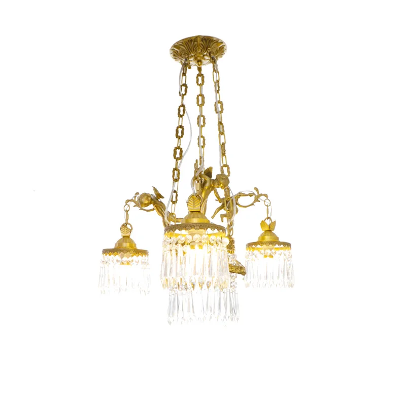 

All copper French retro dining room light crystal bedroom pastoral study atmosphere American chandelier