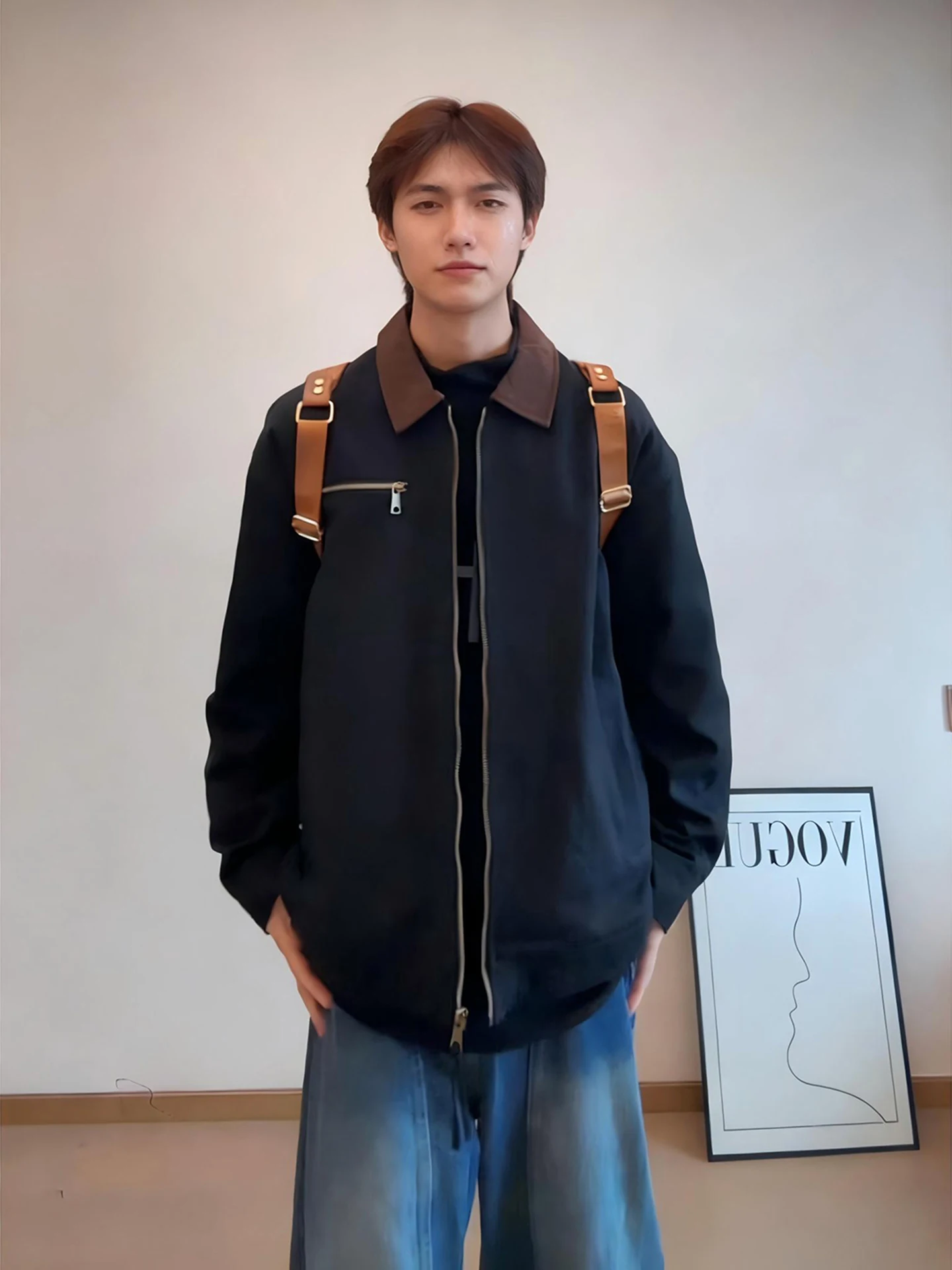 

Bla Waed Workwear Jaet Men's ort Cleanfit Stand Collar Baseball Sle Autumn Wear Durable Youth Faion Leisure Fit