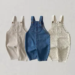 Spring Boy Baby Denim Overalls Solid Suspenders Trousers For Girls Clothes Kids Casual Loose Pants Children Sleeveless Jumpsuit