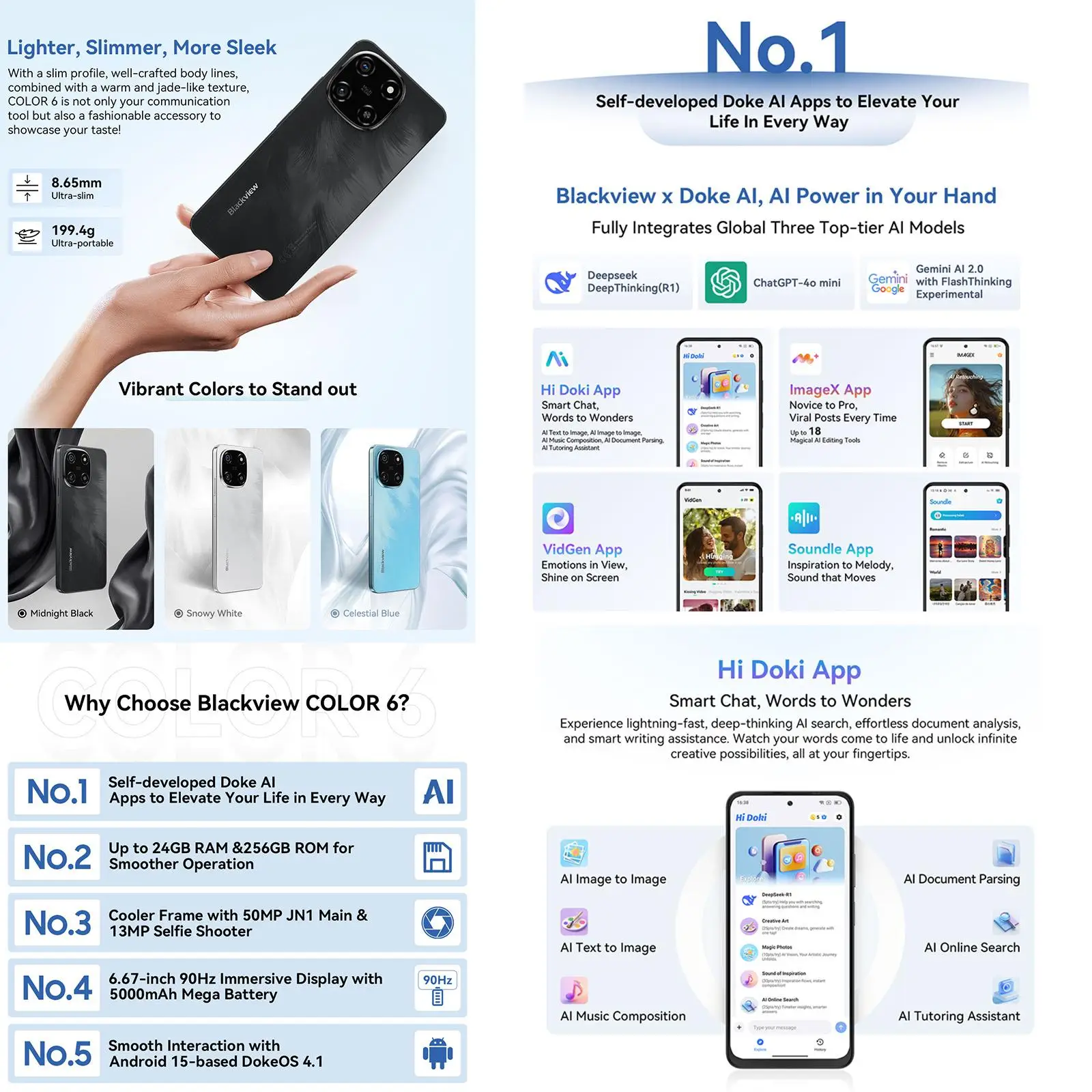 Blackview COLOR 6 الهاتف الذكي شاشة 6.67 بوصة MTK G81 بطارية 5000 مللي أمبير في الساعة 8 جيجابايت رام 128 جيجابايت / 256 جيجابايت هاتف محمول 50 ميجابكسل كاميرا 4G أندرويد 15