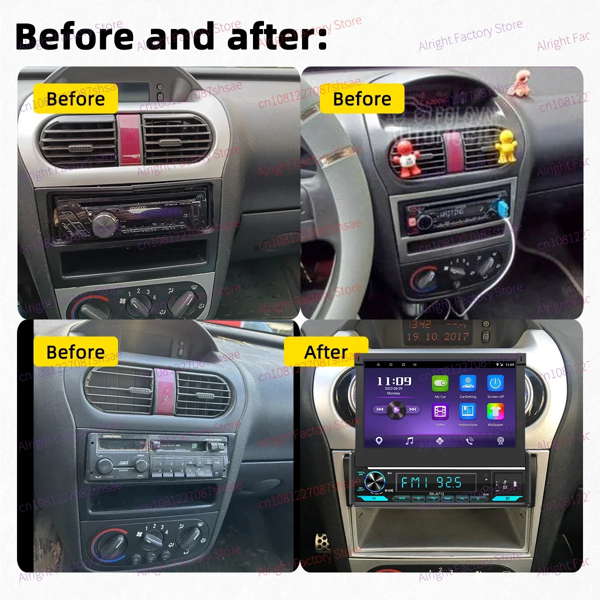 CarPlay Android Auto 7 "หน้าจอแบบพับเก็บได้Androidรถมัลติมีเดีย 1 DinวิทยุสําหรับOpel Vauxhall Corsa Combo C MK2 2000-2012 GPS