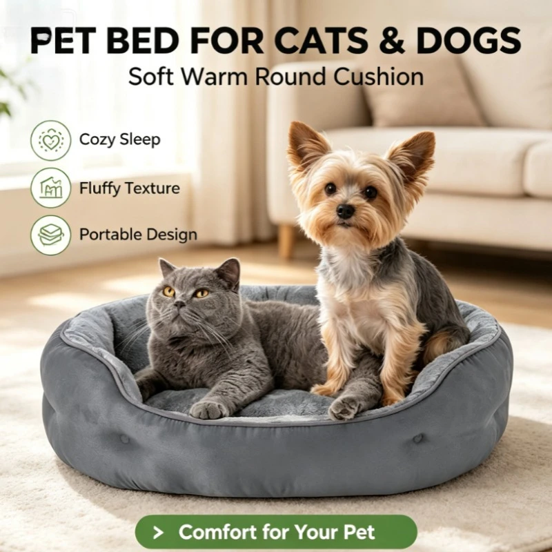 Cama para Cachorro Pequeno Lavável, Camas Redondas para Gatos de Interior |   Cama Macia de Pelúcia para Animais de Estimação, Camas para Cães Pequenos