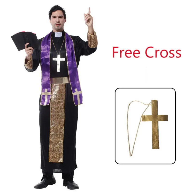 Adult Men Christian Missionaries Preacher Pastor Priest Costume Cosplay Halloween Purim Party Mardi Gras Fancy Dress With Cross