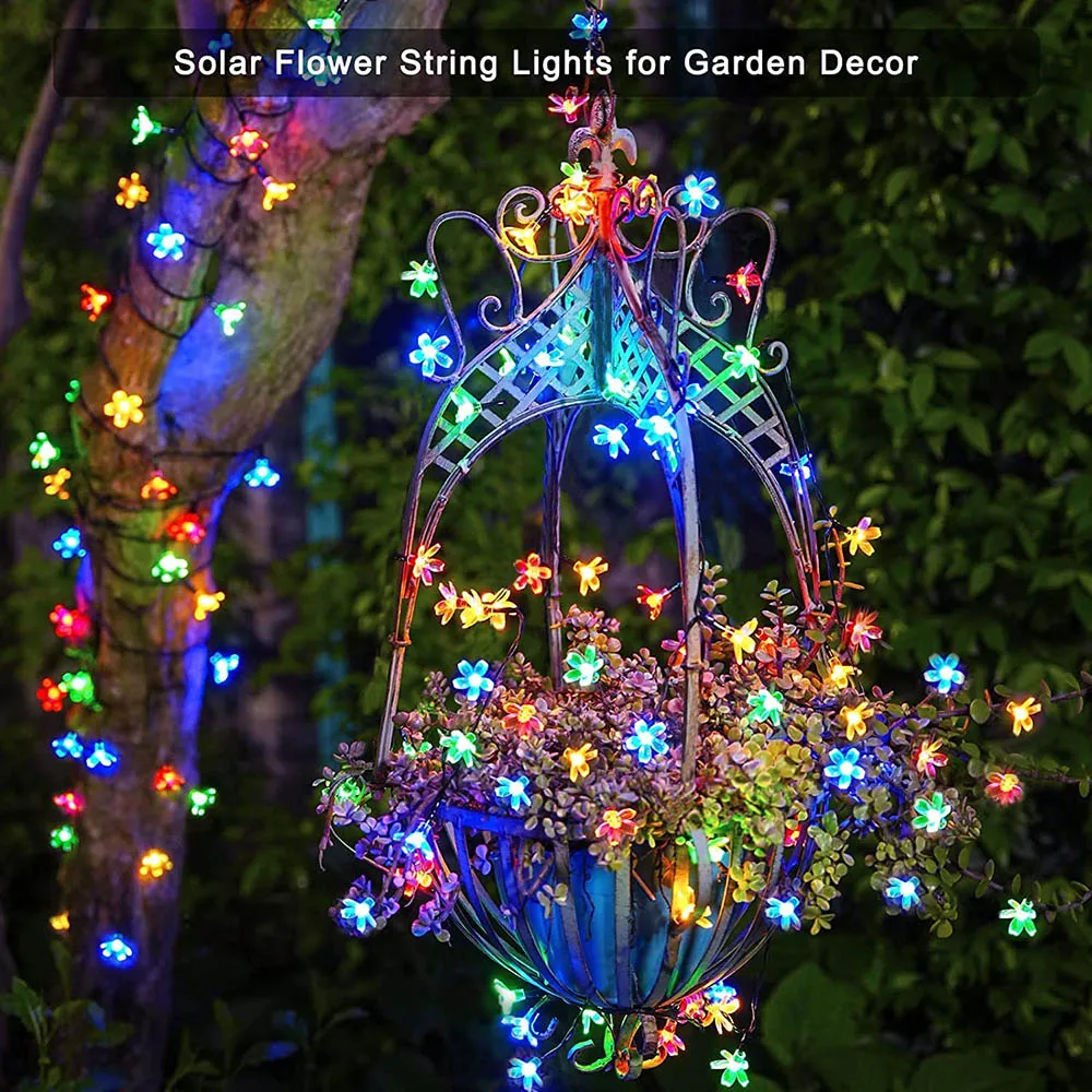 Solar Flower Strings Lights Solar Fairy Lights Cherry Blossoms String Lights for Outdoor Lawn Wedding Patio Party Decorations