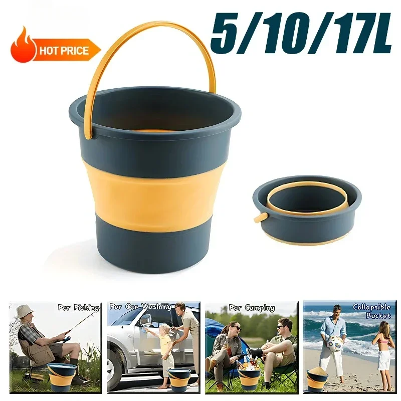 1Pcs 5/10/17L Portable Folding Bucket Multifunctional Thickened Silicone Bucket for Car Washing & Fishing Camping Folding Bucket