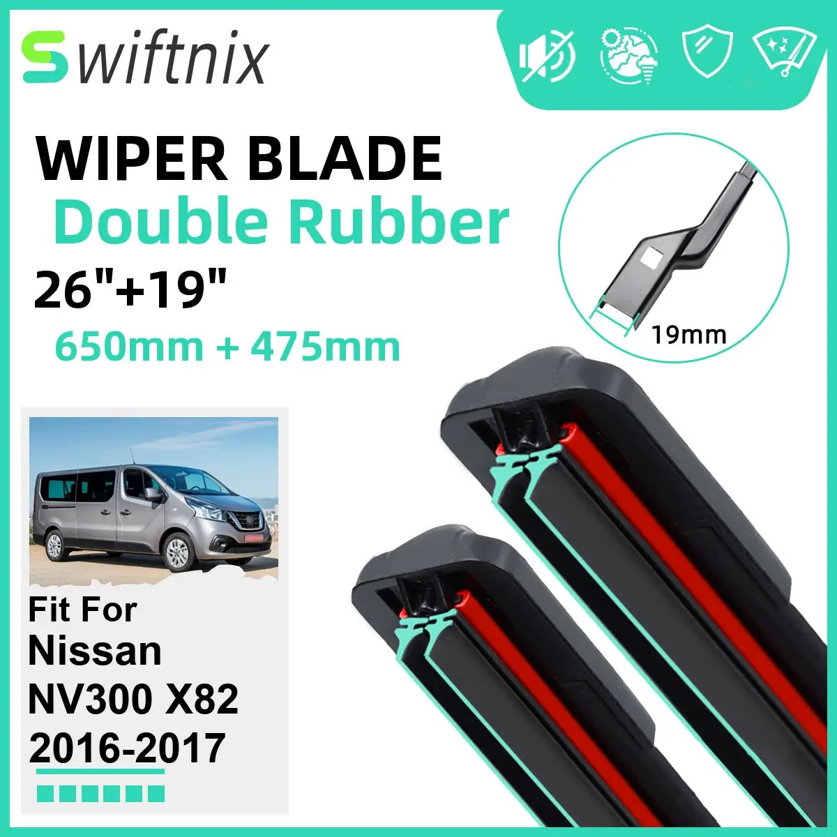 

Двойные резиновые автомобильные дворники для Nissan NV300 X82 2016-2017, резиновые автомобильные аксессуары для переднего лобового стекла, лобового стекла 2016 2017
