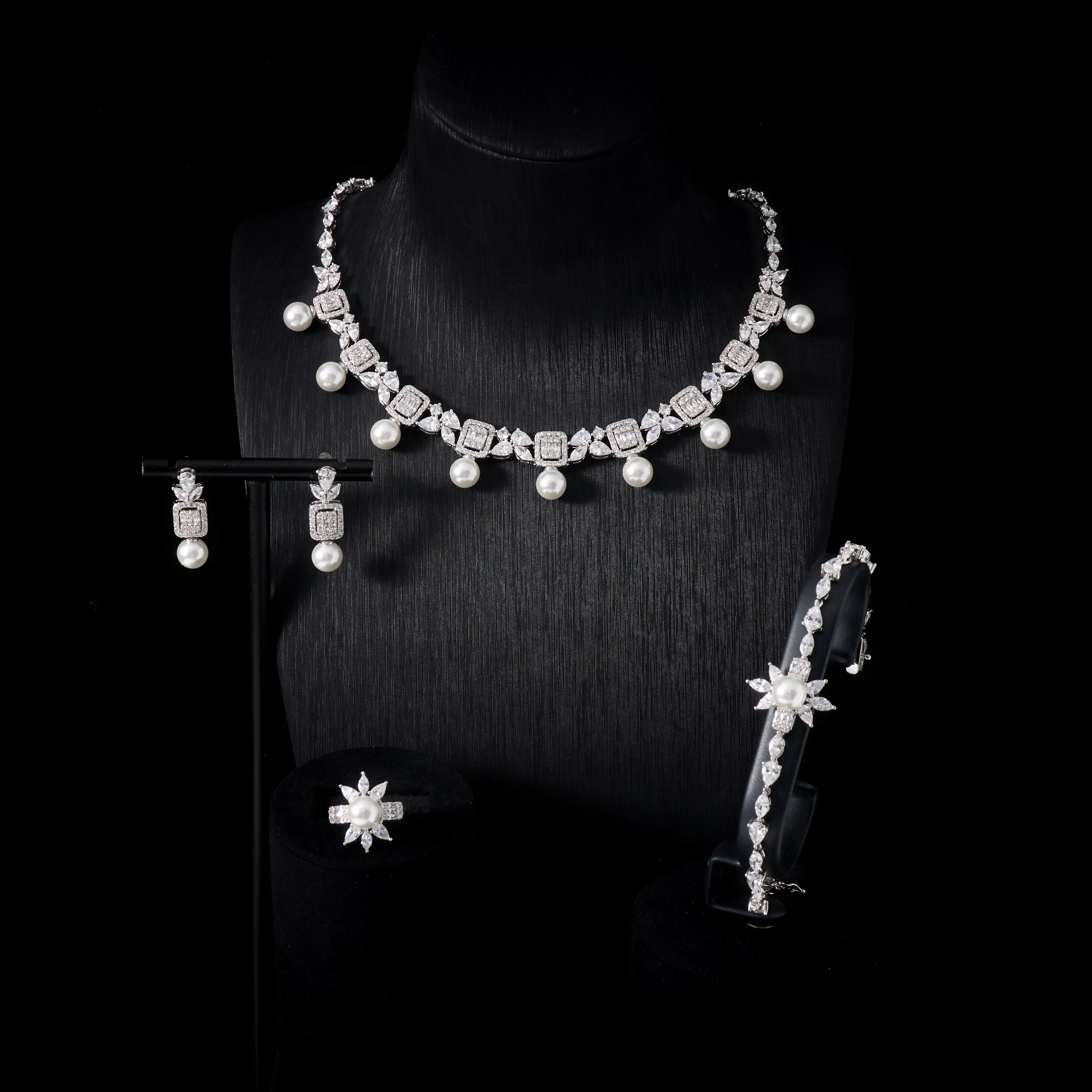 

IN JEWELIFE 00129 Women Necklace set Cubic Zircon Pearl Jewelry Set for Lady Bridal Party Engagement Accessory Unique style