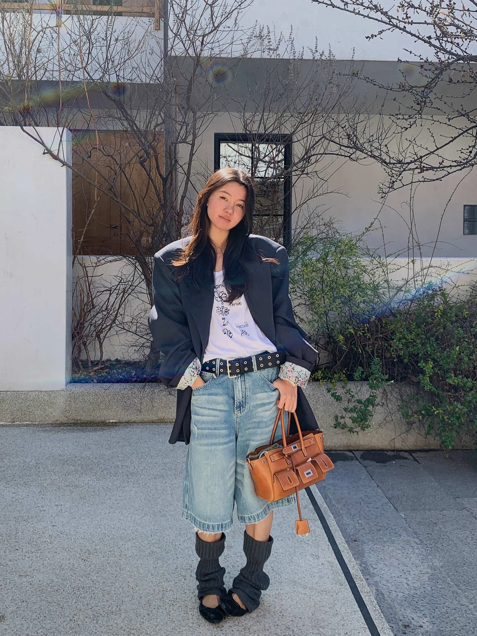 

LILUSHOP Fashionable Blue Jeans Women's Loose Straight Leg Wide Leg Pants Casual Shorts Cotton Natural Waist Zipper