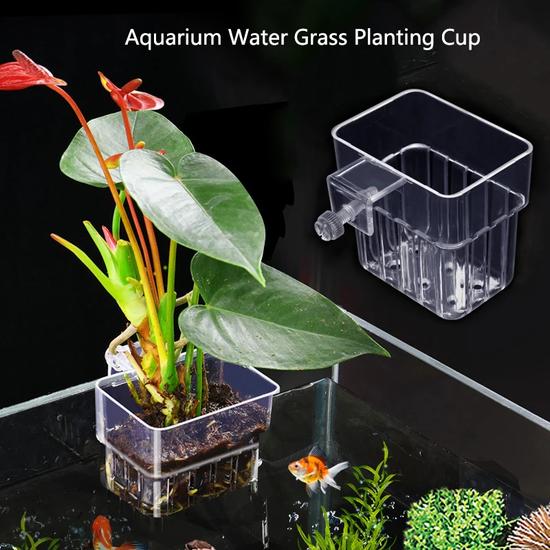 Aquarium Planting Basket Hydroponic Support Hangable Fish Tank Water Grass Cup Aquatic Plant Holder Wall Hanging Flower Pots