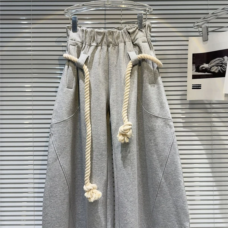 Handmade Wide Leg Knife Pants Men's Loose Casual Sweatpants Draping Sensation Thick Rope Buckle Trousers Unisex High Waist Lo...