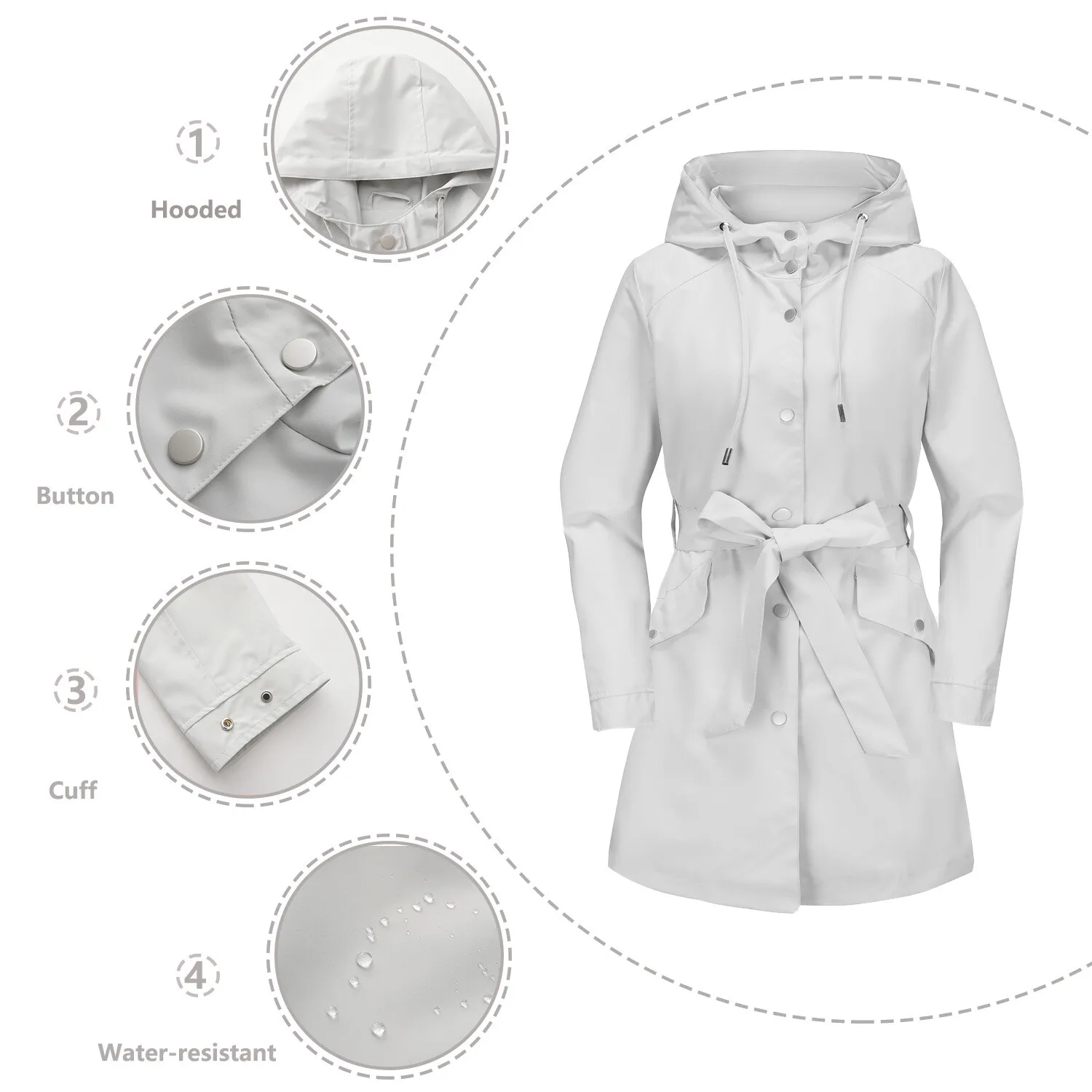 2025 Spring Autumn New Hooded Water-Repellent Jacket With Belt Thin Casual Loose Trench Coat For Women European And American