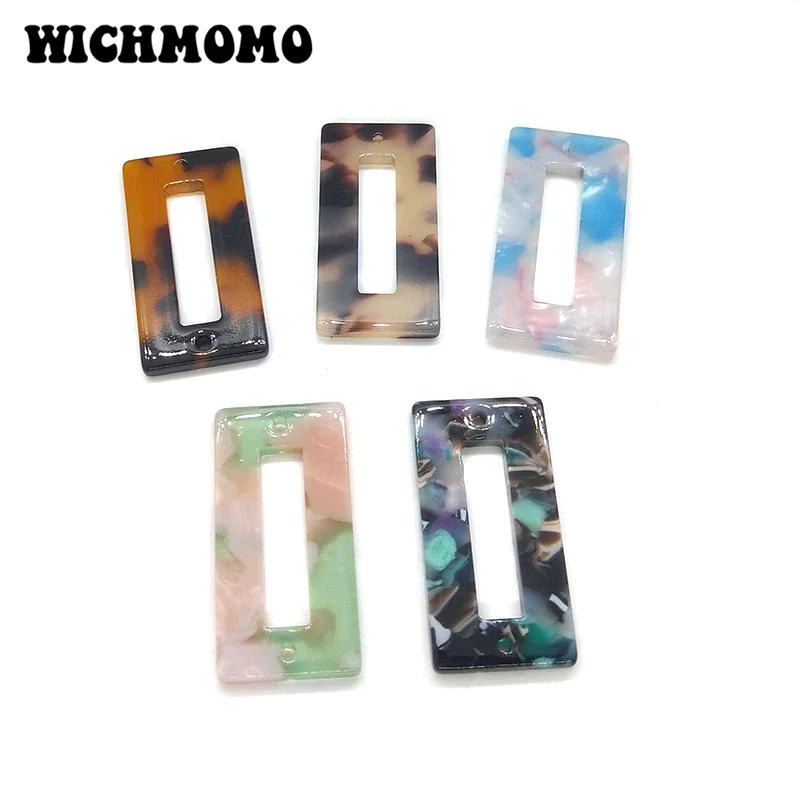 New 4 Pieces 35mm High Quality Rectangular Acetic Acid Resin Smooth Charms Connectors for DIY Earring Jewelry Accessories